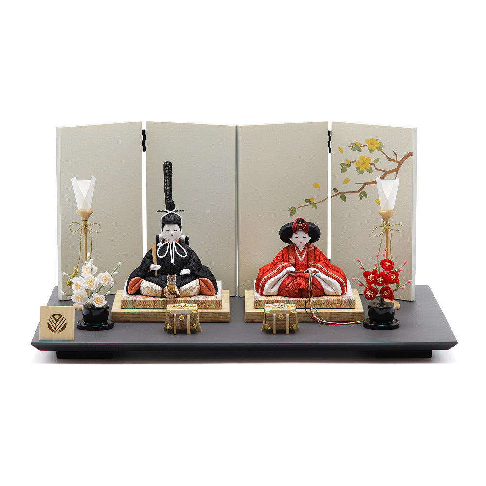 清禾雛 親王飾り 一閑塗 消炭色飾り台 象牙色屏風 16-289-24009 セット 雛人形