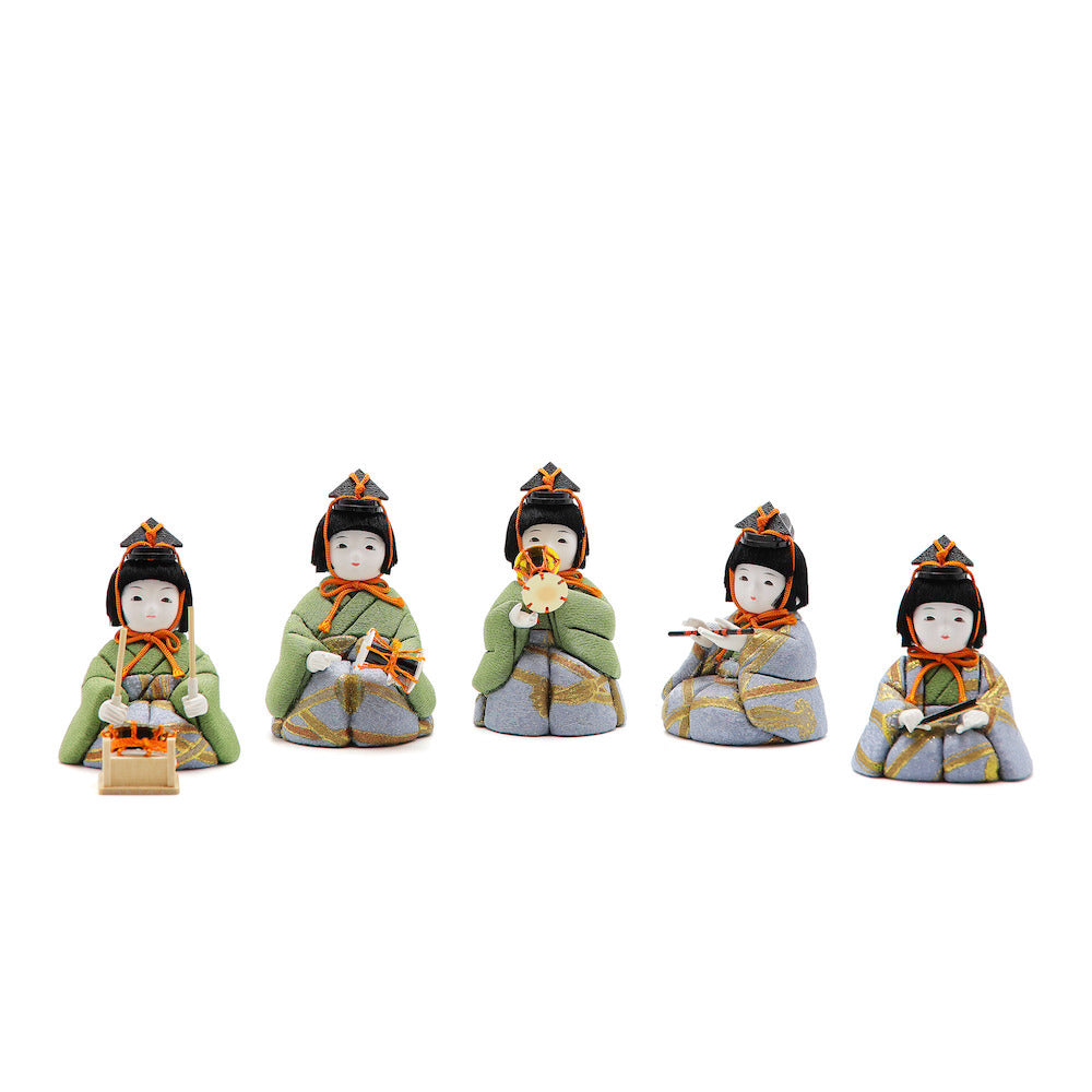 五人囃子 (GB-027) 五人囃子 緑の上着に青灰と金 五人並び