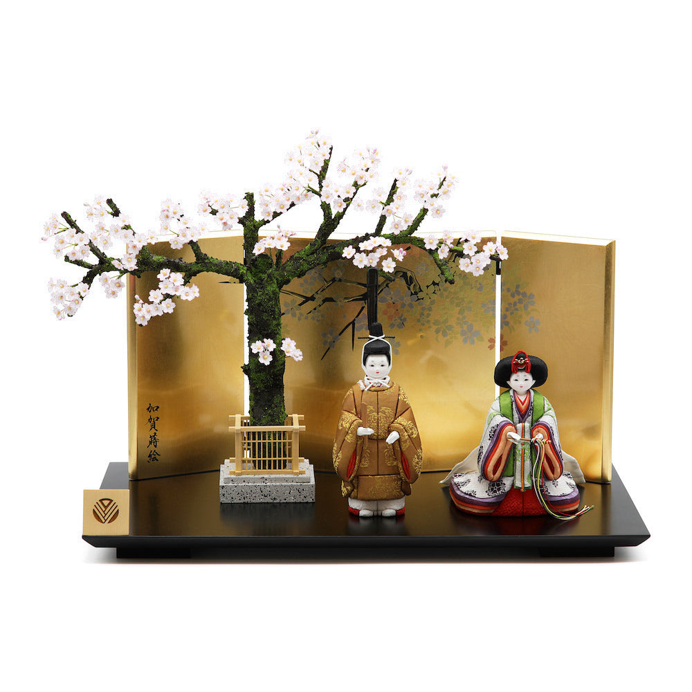 令和立雛 立雛飾り 黒塗半艶飾り台 小春桜一本飾り T-191-2024 セット 幅45cm コンパクト 雛人形