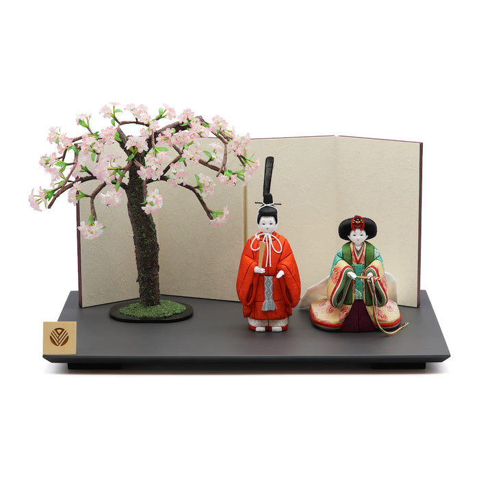 立雛飾り 一閑塗台 消炭色 小桜一本飾り