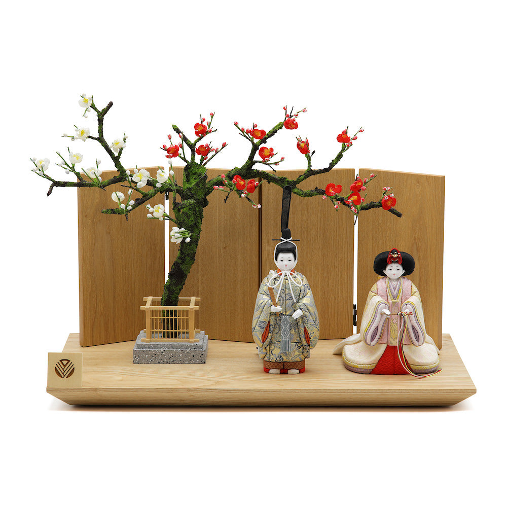 春華雛 立雛飾り タモ木目飾り 紅白梅一本飾り T-243-2205 セット 雛人形