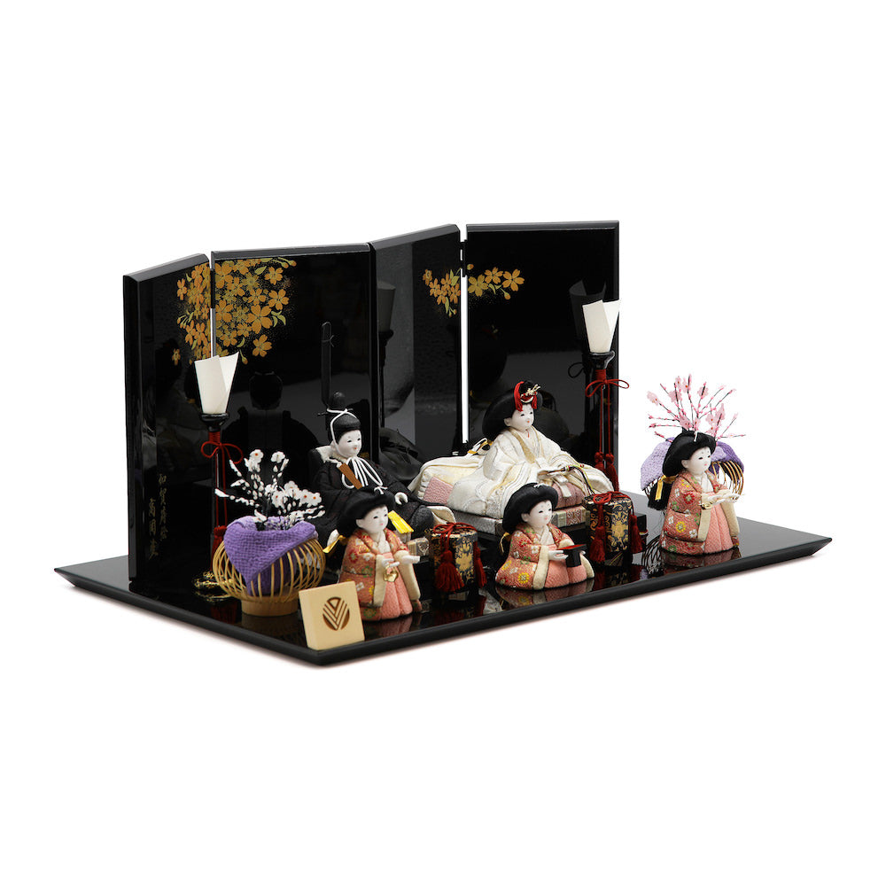 春世雛 五人飾り 黒塗台蒔絵屏風 15-5246-2276 セット 雛人形