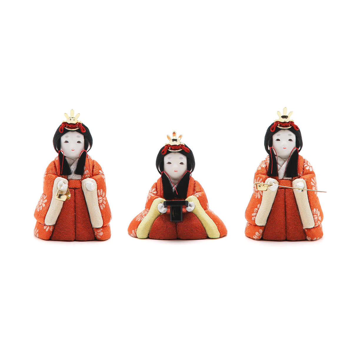 三人官女 (KN-77) 三人官女 くすんだ朱の小花柄