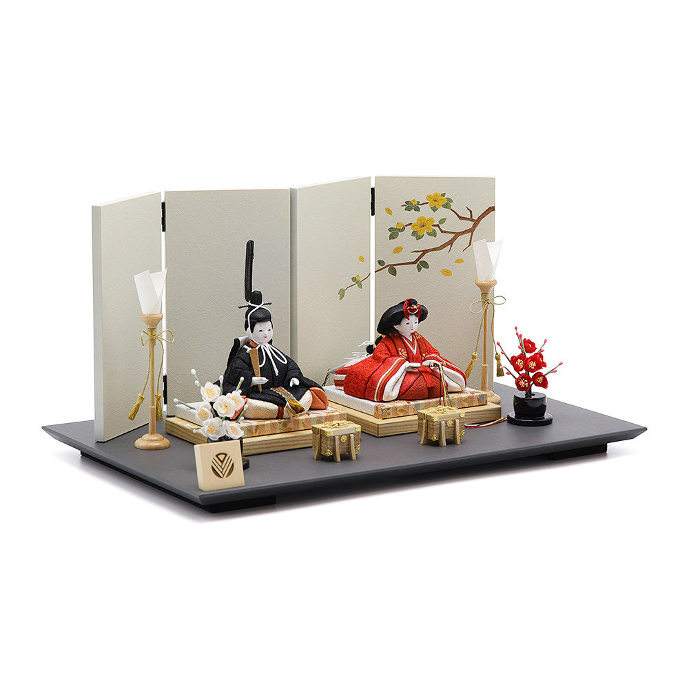 清禾雛 親王飾り 一閑塗 消炭色飾り台 象牙色屏風 16-289-24009 セット 雛人形