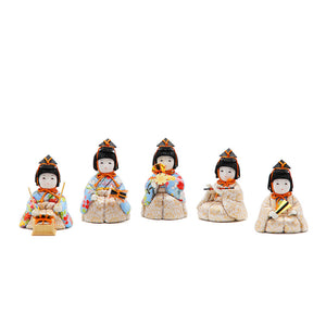 五人囃子 (GB-015) 五人囃子 水色の花染めと金の唐草 五人並び