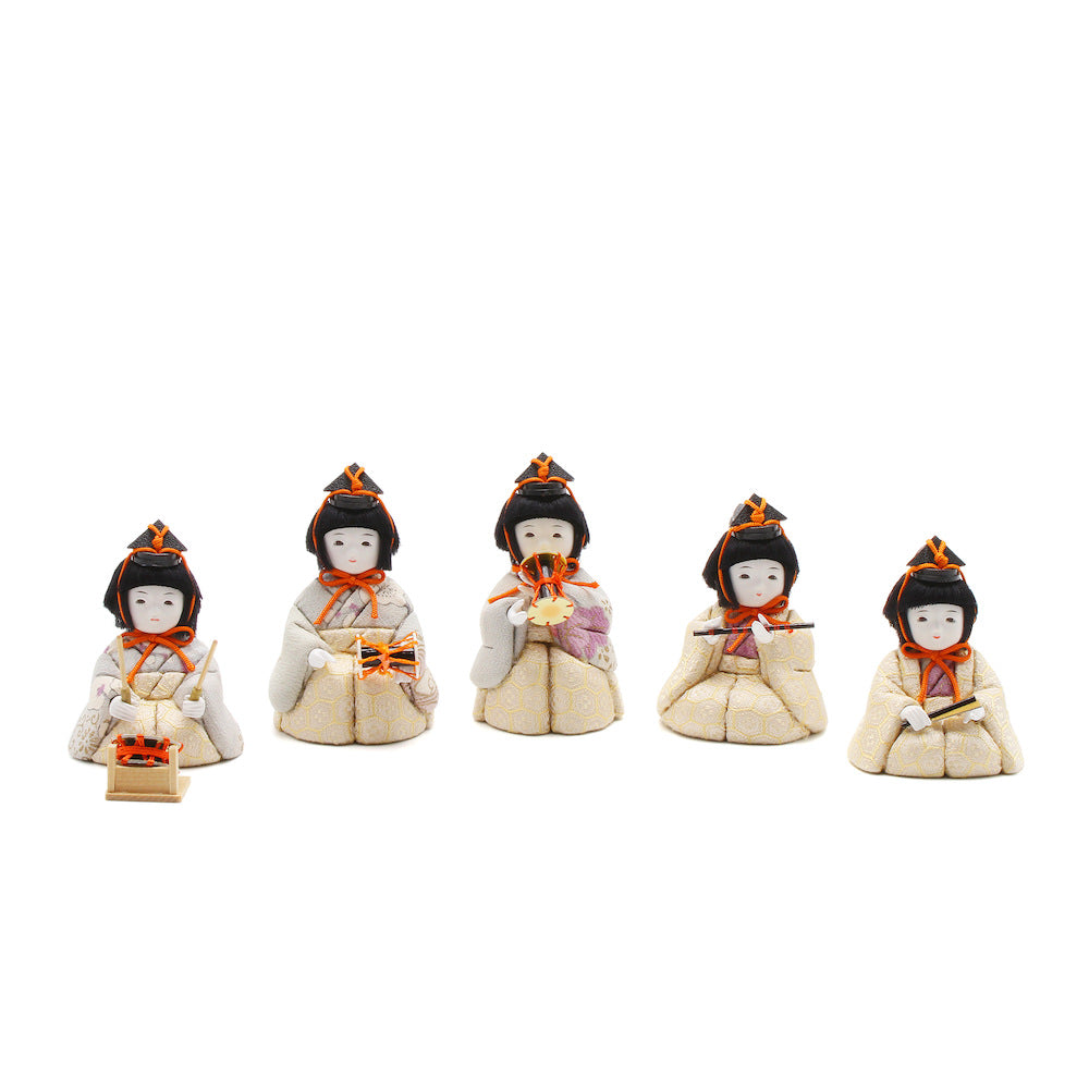五人囃子(GB-33) 五人囃子 生成りに金の亀甲地紋 五人並び