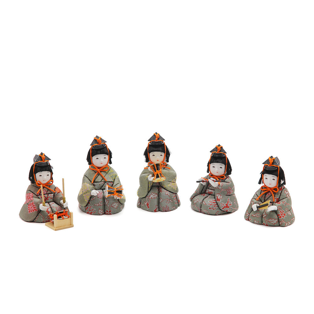 五人囃子 (GB-36) 五人囃子 灰緑に朱の花唐草 五人並び