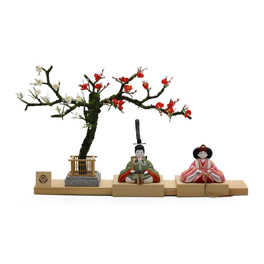 鞠花雛 親王飾り 木曽檜長板合わせ台 紅白梅一本飾り付 14-200-27014 セット 雛人形