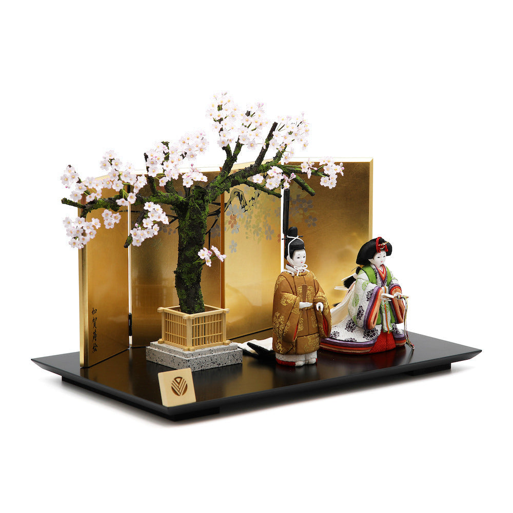 令和立雛 立雛飾り 黒塗半艶飾り台 小春桜一本飾り T-191-2024 セット 幅45cm コンパクト 雛人形