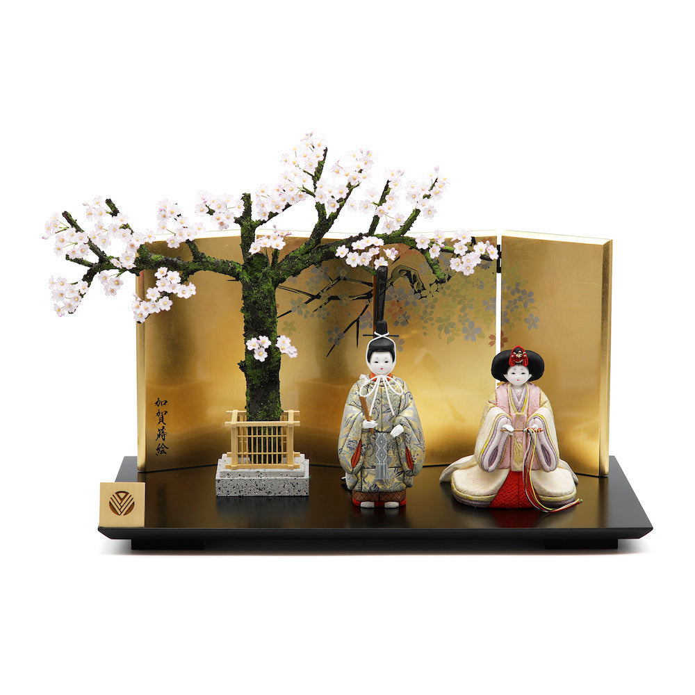 春華雛 立雛飾り 黒塗半艶飾り台 小春桜一本飾り T-243-2024 セット 幅45cm コンパクト 雛人形