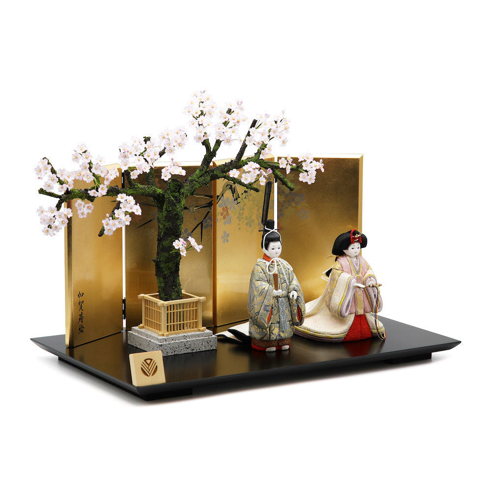 春華雛 立雛飾り 黒塗半艶飾り台 小春桜一本飾り T-243-2024 セット 幅45cm コンパクト 雛人形