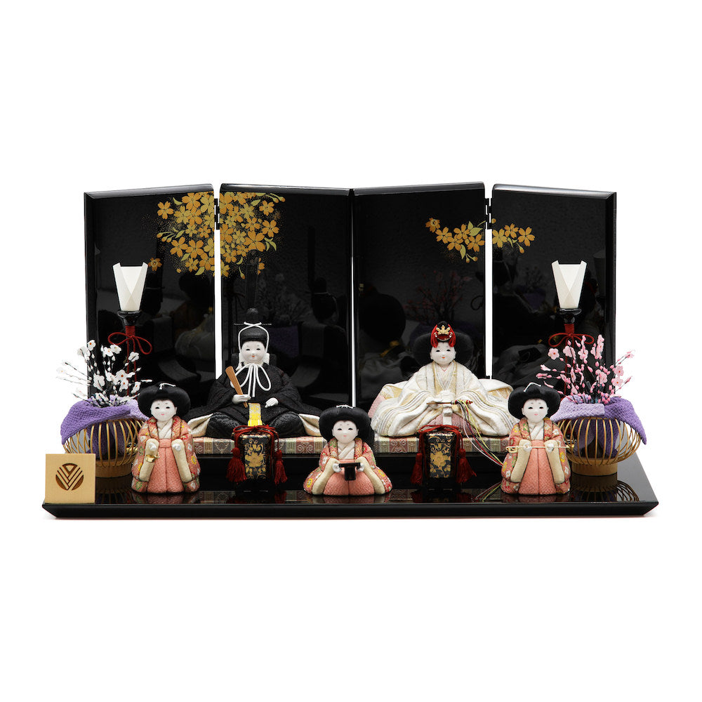 春世雛 五人飾り 黒塗台蒔絵屏風 15-5246-2276 セット 雛人形