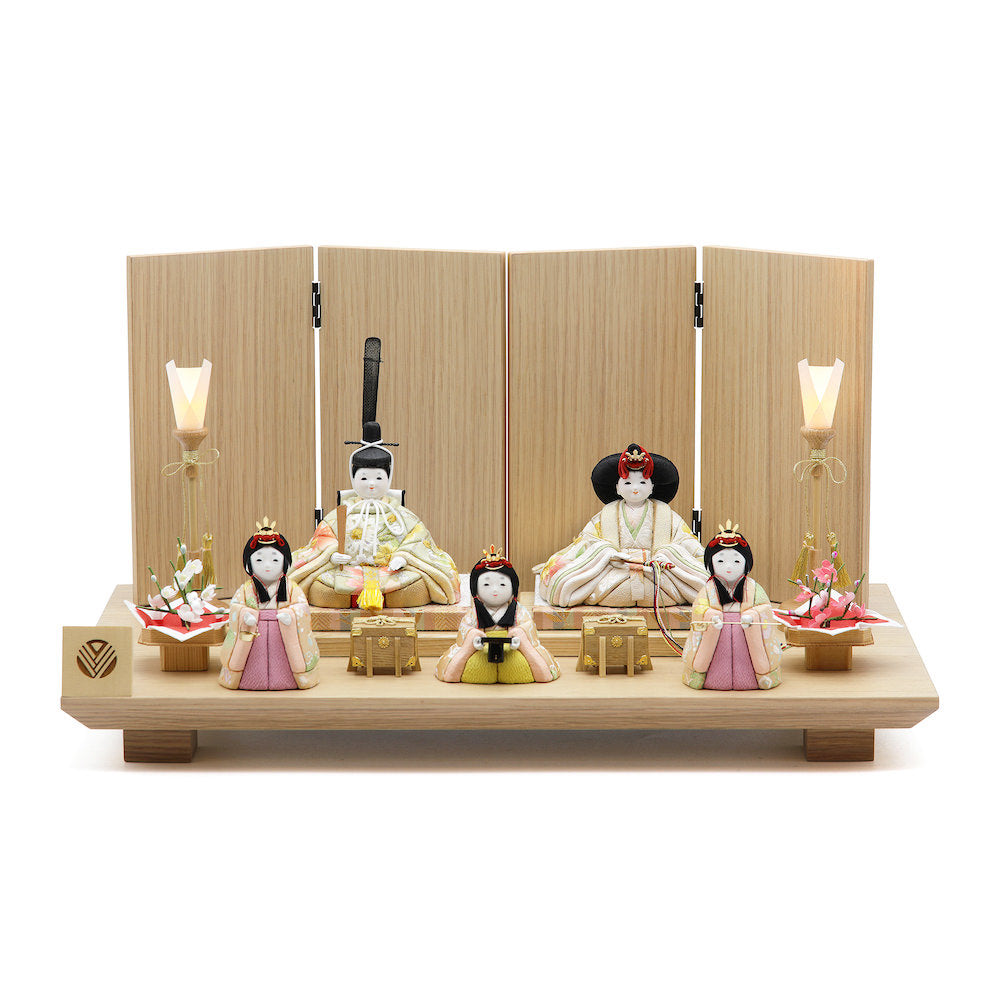 莉桜雛 五人飾り オーク木目飾り 14-5259-23125 セット 雛人形