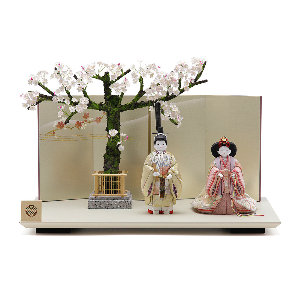 美桜雛 立雛飾り 一閑塗台 象牙色 T-310-25110 セット 雛人形