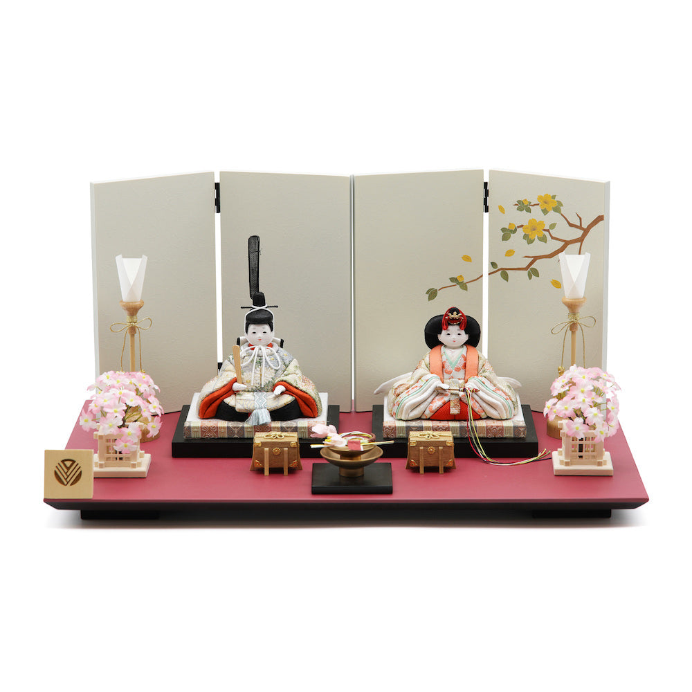 雛乃雛 親王飾り 一閑塗周防色飾り台象牙色屏風 14-260-27001 セット 雛人形
