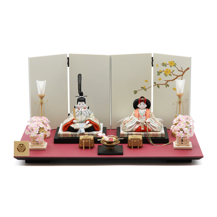親王飾り 一閑塗 周防色飾り台 象牙色屏風