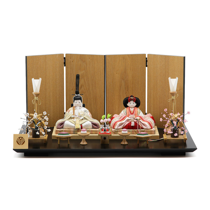 親王飾り タモ木目黒塗屏風