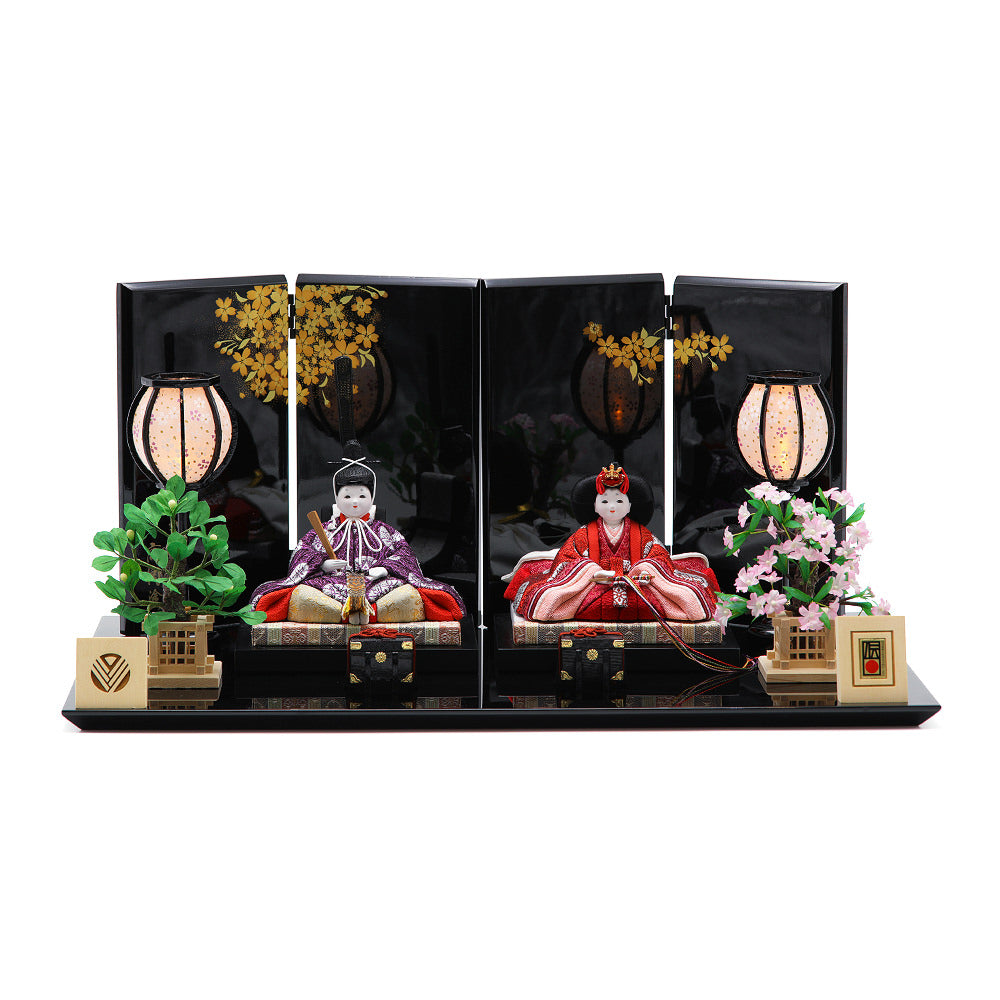 一花雛 親王飾り 黒塗台蒔絵屏風 15-214-2129 セット 雛人形
