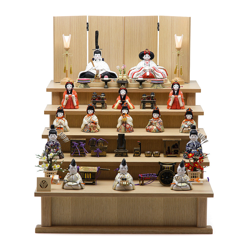 椿雛 十五人飾り オーク木目段飾り 15-15290-24043 セット 雛人形