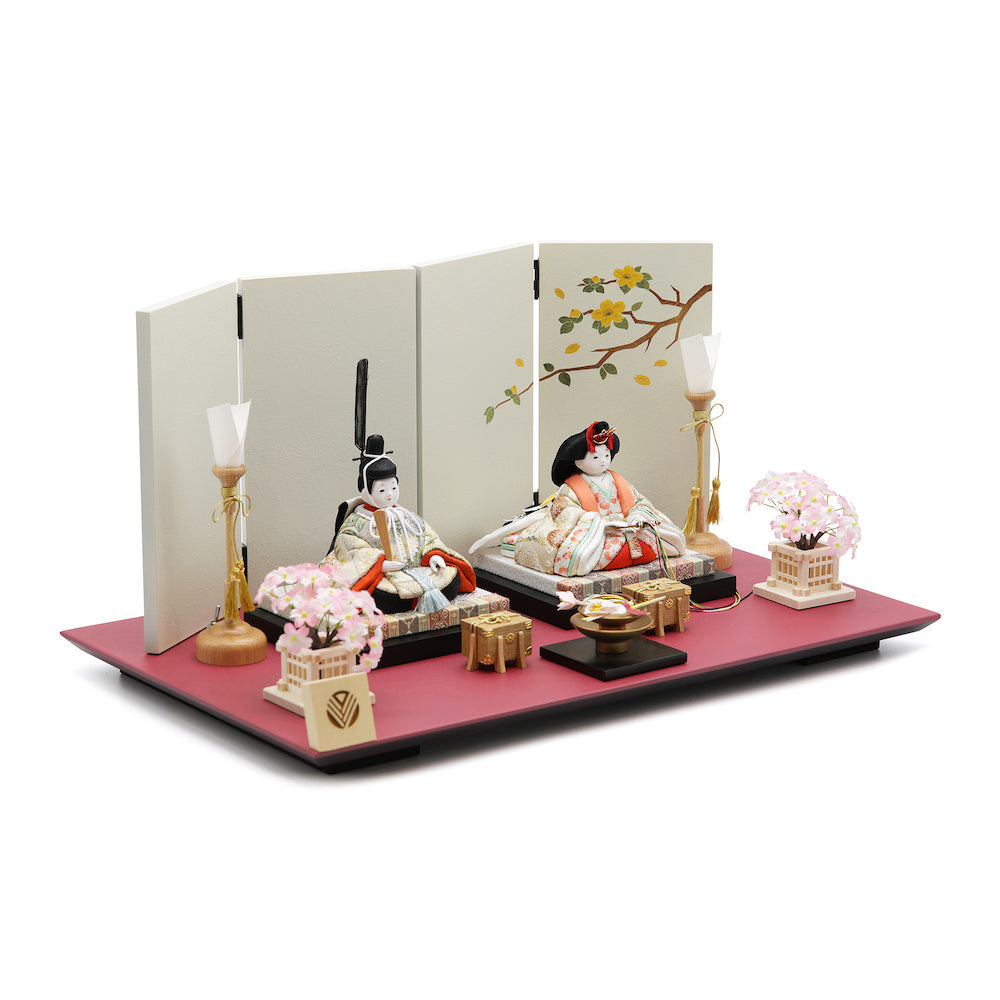 雛乃雛 親王飾り 一閑塗周防色飾り台象牙色屏風 14-260-27001 セット 雛人形