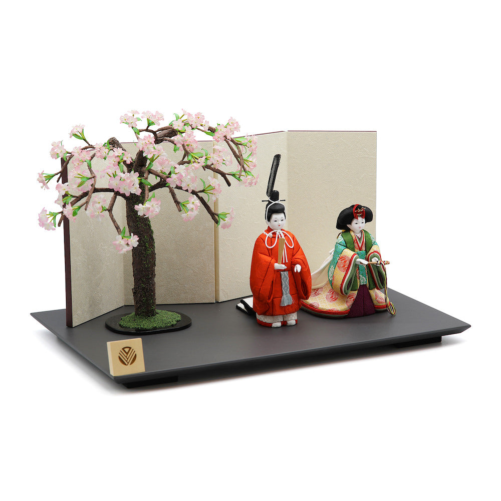 楓雛 立雛飾り 一閑塗台 消炭色 小桜一本飾り T-250-23140 セット 雛人形