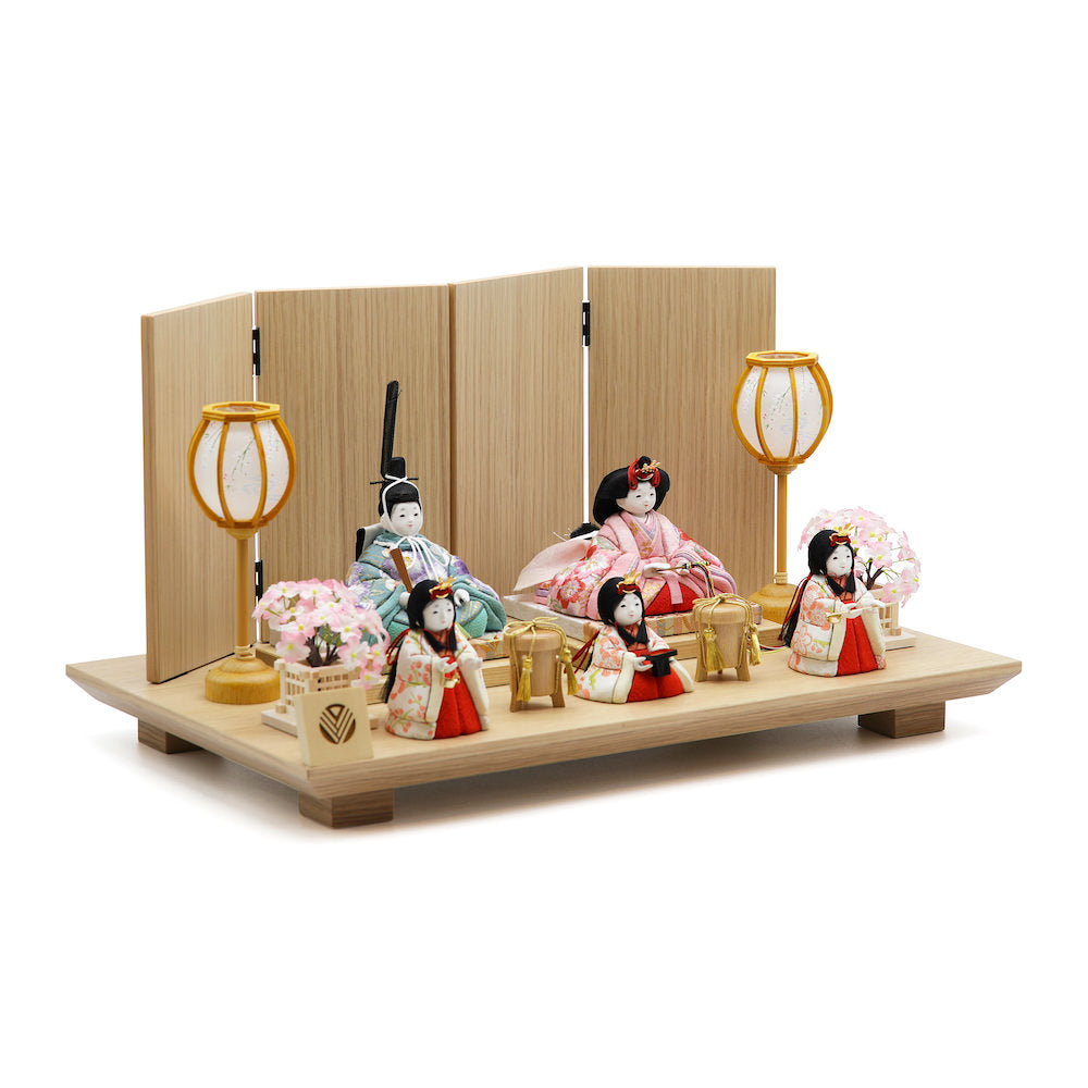 紬雛 五人飾り オーク木目飾り 14-577-23120 セット 雛人形