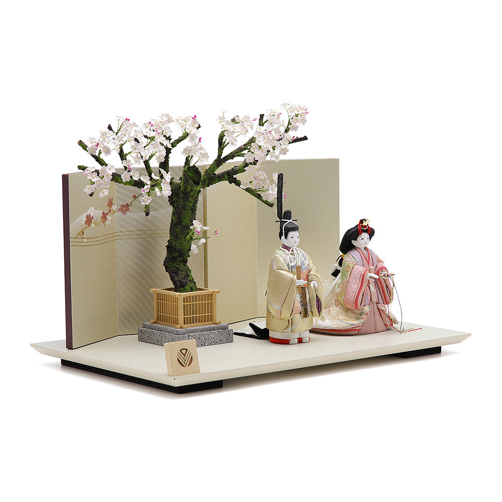 美桜雛 立雛飾り 一閑塗台 象牙色 T-310-25110 セット 雛人形