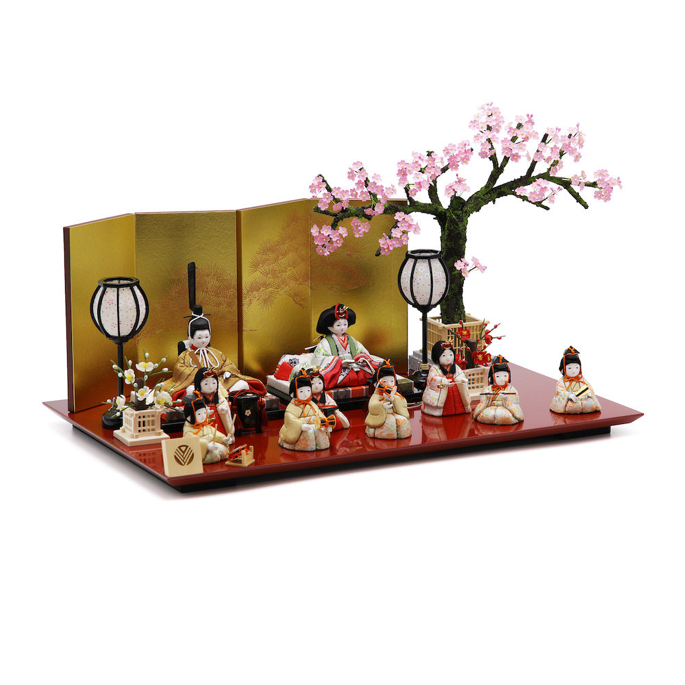 令和雛 十人飾り 赤塗半艶飾り台 小春桜一本飾り 15-10193-2052 セット 雛人形